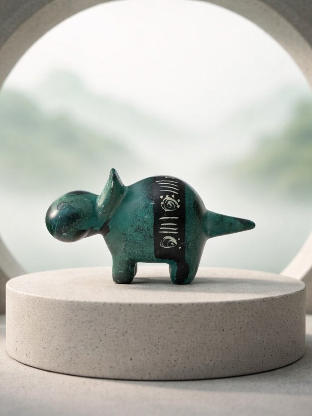 Teal Hand-Painted Hippo Figurine